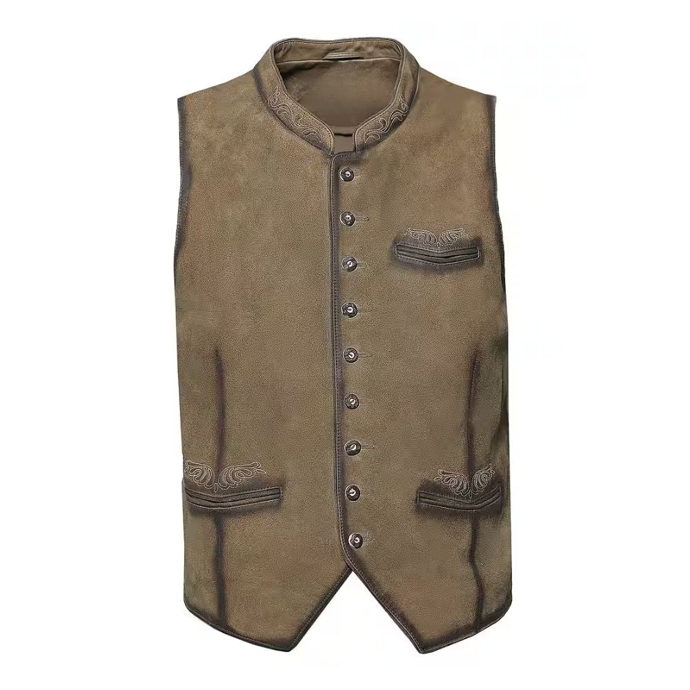 men distressed brown trachten vest