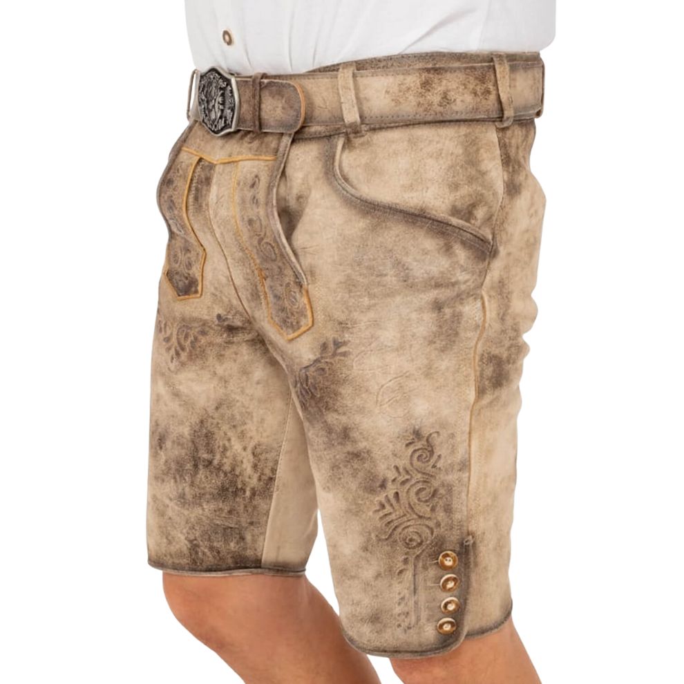 Men wearing custom fit Lederhosen leather shorts at Oktoberfest.