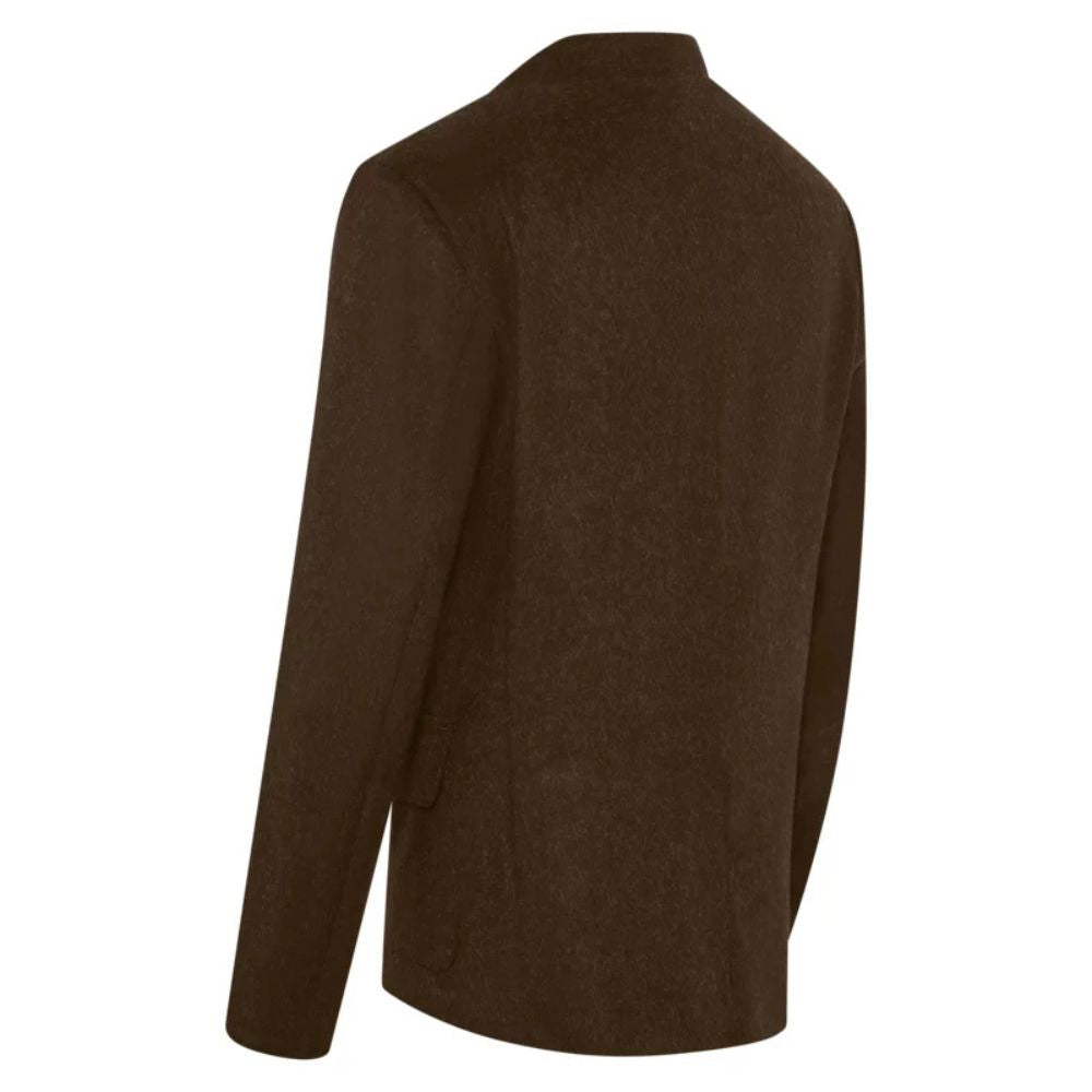 Traditional Bavarian men’s brown wool Trachten jacket with classic design.