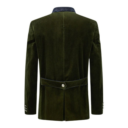 Traditional Bavarian green velvet Trachten jacket with classic design.