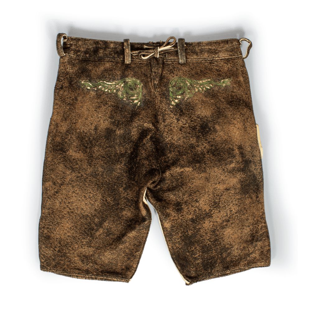 Authentic Bavarian women’s Lederhosen shorts with traditional Oktoberfest design.