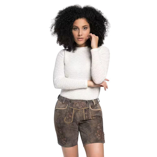 Bavarian women’s Lederhosen in traditional Oktoberfest wear style.