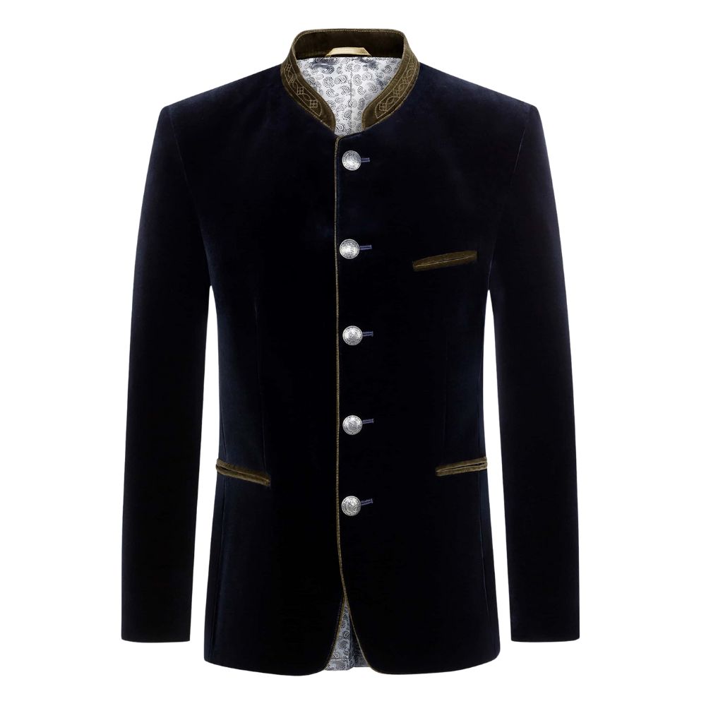 Black velvet Trachten jacket in traditional Bavarian Oktoberfest style.