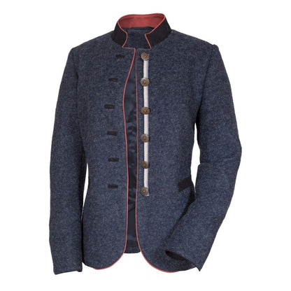 Blue women’s wool jacket in Bavarian Oktoberfest style.