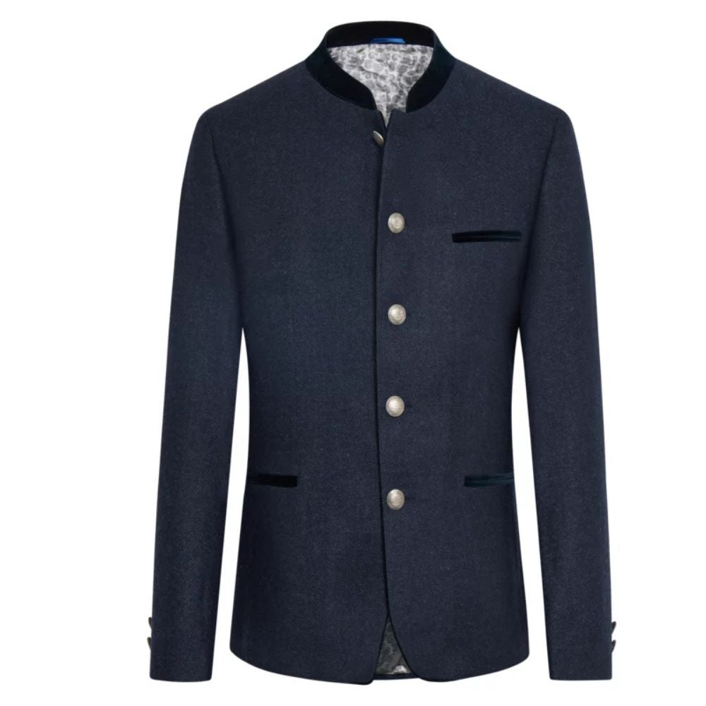 Classic blue wool Trachten jacket in Bavarian traditional clothing style.
