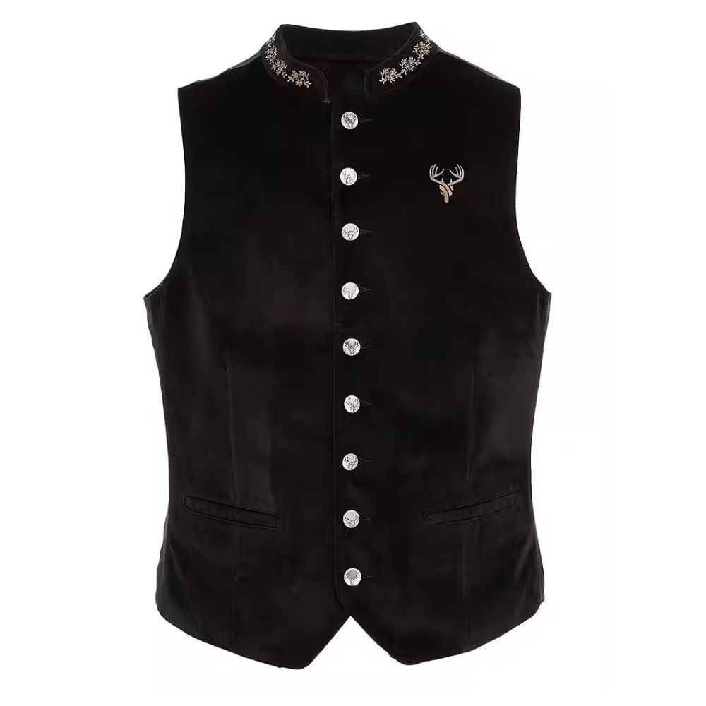 Men’s black velvet Trachten vest in classic Bavarian style.
