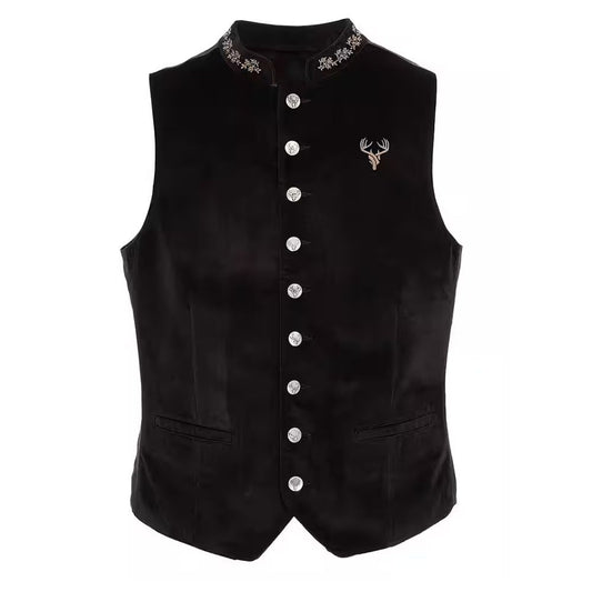 Men’s black velvet Trachten vest in classic Bavarian style.