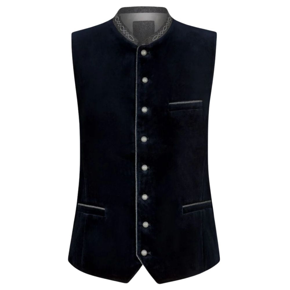Men’s blue velvet Trachten vest in authentic German Alpine style.