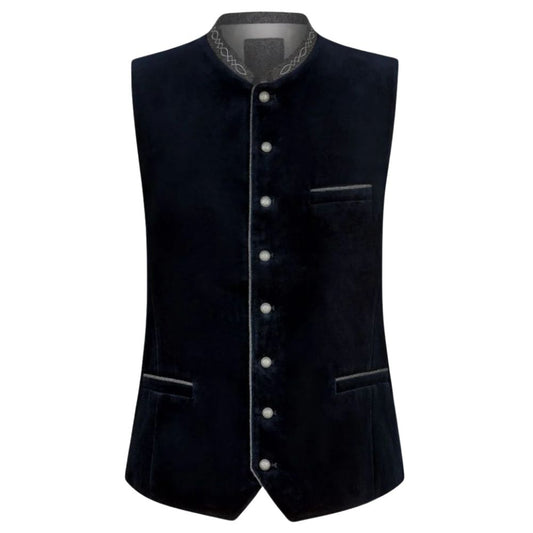Men’s blue velvet Trachten vest in authentic German Alpine style.