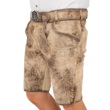 Men wearing custom fit Lederhosen leather shorts at Oktoberfest.