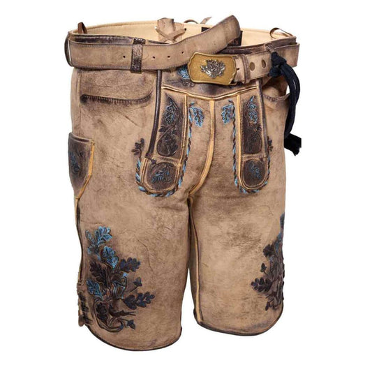 Men’s suede leather Lederhosen for traditional Oktoberfest clothing.