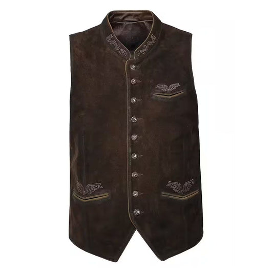 vintage suede Trachten vest with classic Bavarian design.