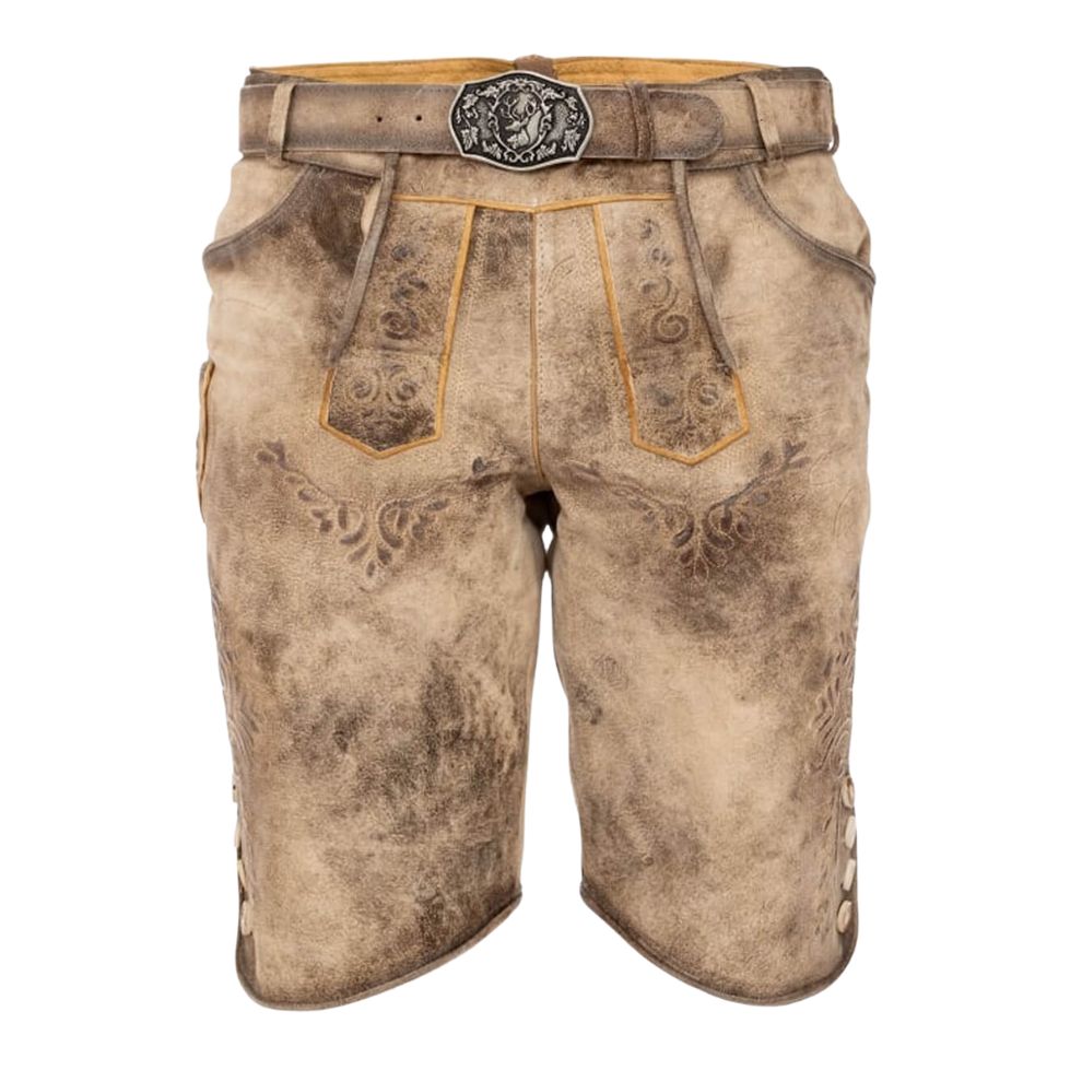 Premium leather Bavarian Lederhosen shorts for men with custom fit.