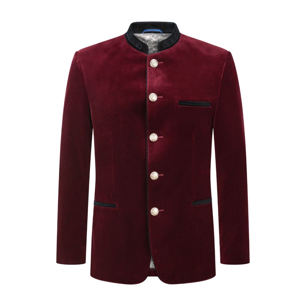 Red Velvet Trachten Jacket – Traditional Bavarian Oktoberfest Wear