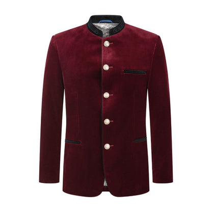 Red Velvet Trachten Jacket – Traditional Bavarian Oktoberfest Wear
