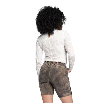 Traditional Bavarian women’s Lederhosen with authentic Oktoberfest design.