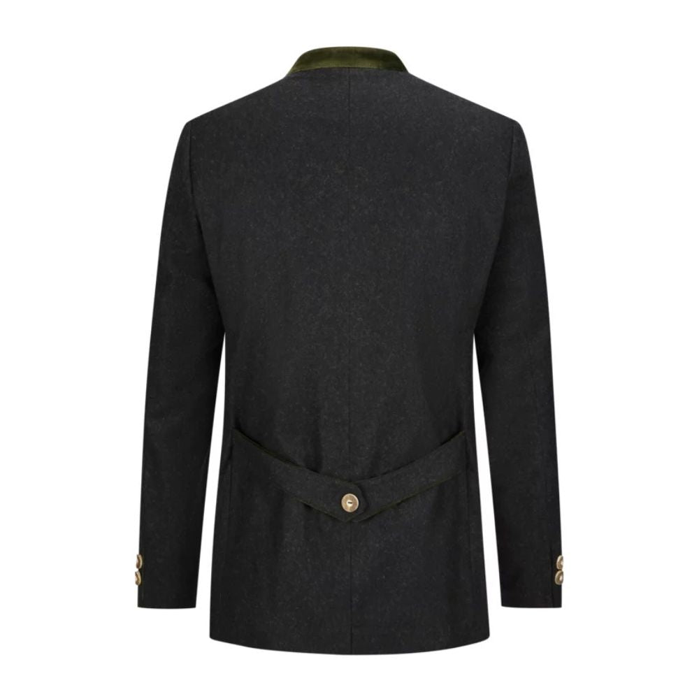 Traditional black wool Trachten jacket with classic Bavarian design.
