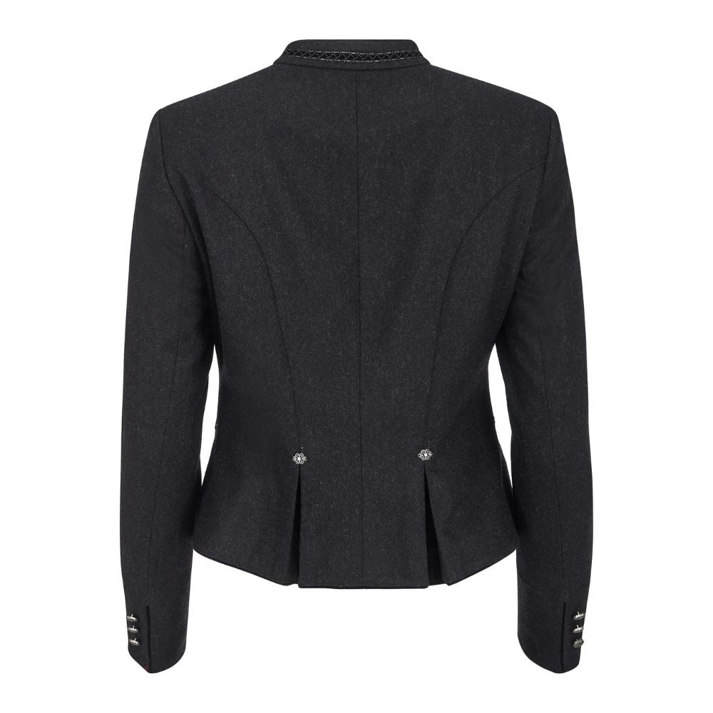 Traditional German Alpine women’s grey wool jacket with classic design.