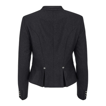 Traditional German Alpine women’s grey wool jacket with classic design.