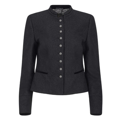 Women’s grey wool jacket in German Alpine traditional wear style.