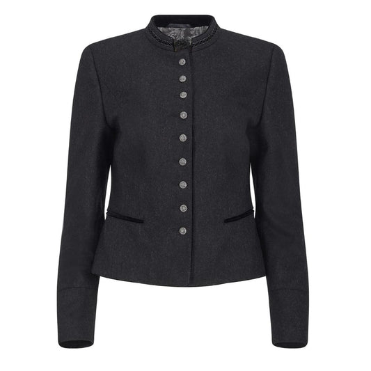 Women’s grey wool jacket in German Alpine traditional wear style.