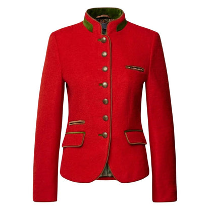 Women’s red Trachten jacket in authentic German Alpine style.